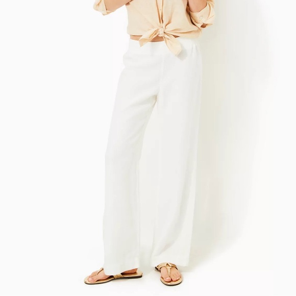 NWT Lilly Pulitzer Deri 100% Linen Palazzo Pant Wide-Leg Women’s XL Resort White - Picture 1 of 6